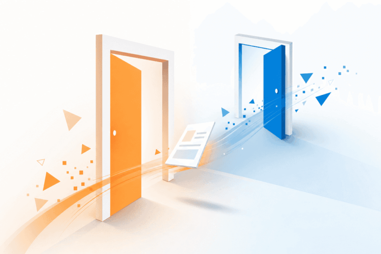 Sas d’entrée stylisé avec une feuille symbolisant l’indexation Google franchissant la première porte vers la visibilité.